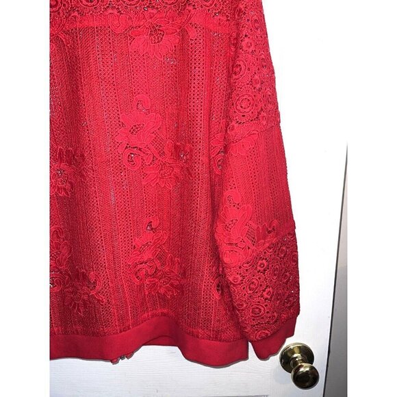 NWOT CHICO'S Red Lace Semi Sheer Full Zip Jacket Sz 2 / Large - Picture 16 of 16